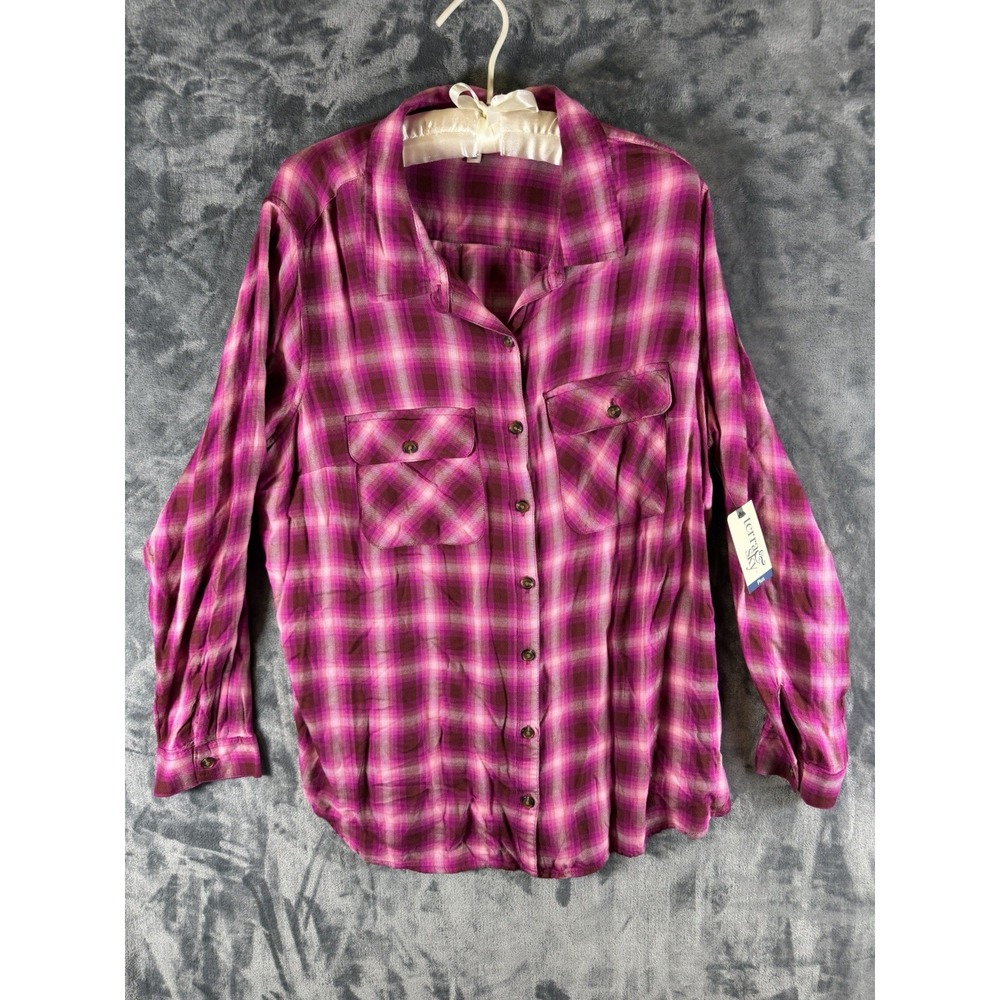 Terra & Sky NWT Pink Plaid Flannel Shirt Long Sleeve Women Size XL